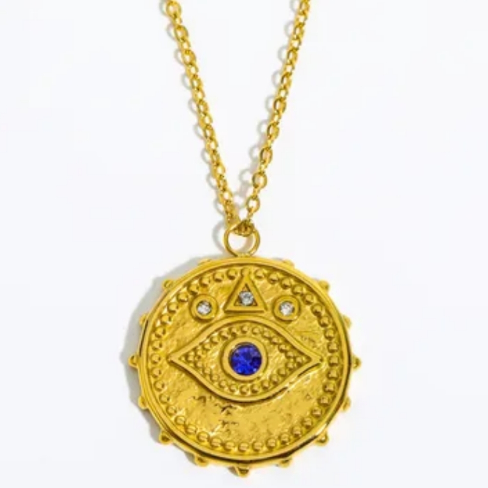 Evil Eye Egyptian Blue 18k Gold Plated Necklace